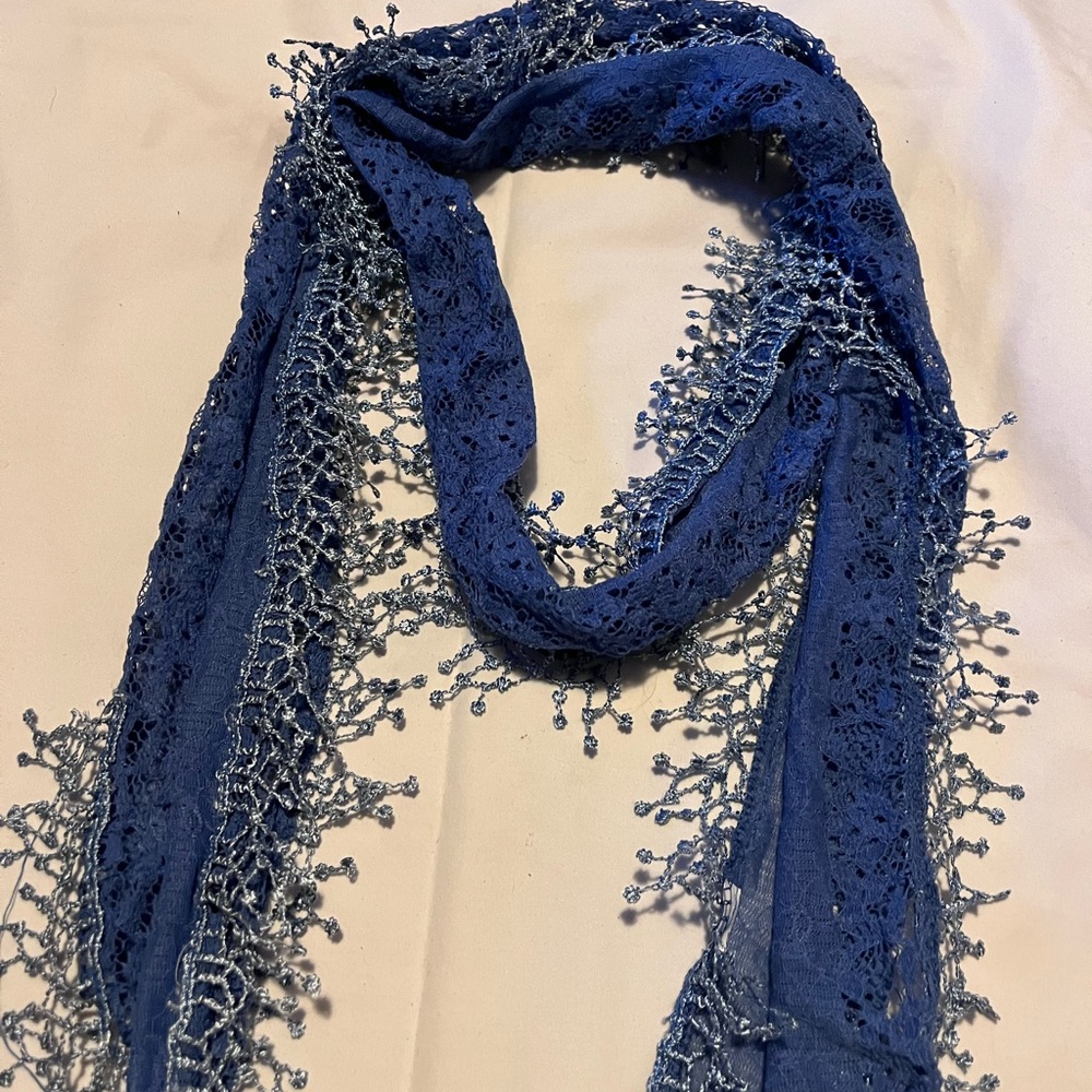 Periwinkle, blue coloured lace scarf